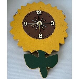 Vintage Sunflower Wood Wall Clock Country Farmhouse Decor Yellow‎ Large